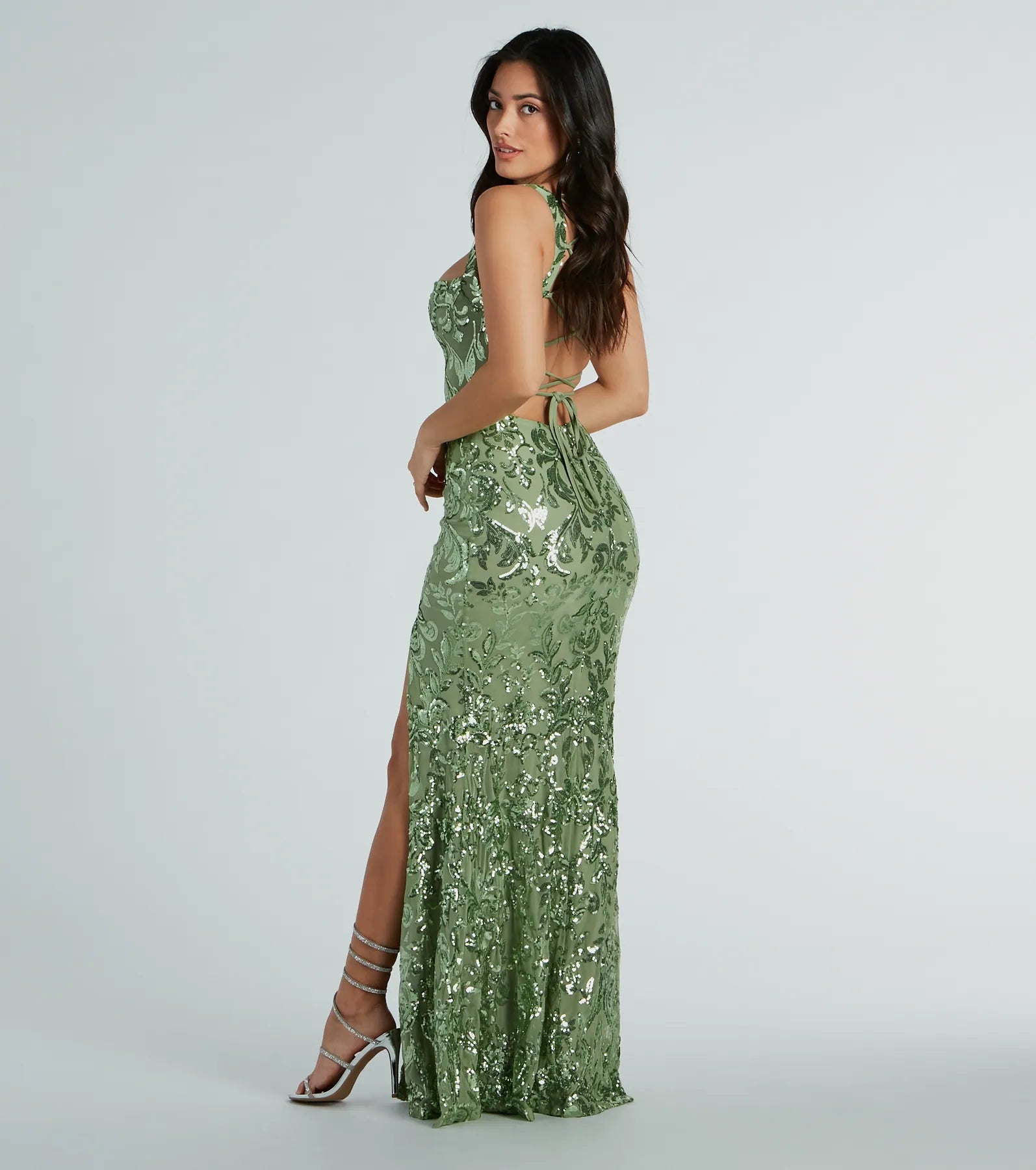 Moira Lace-Up Sequin Formal Dress